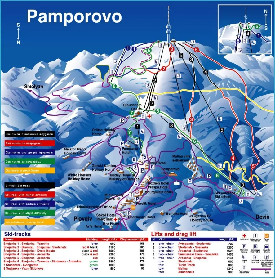Mapa staza u ski-domenu Pamporovo